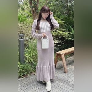 Evelyn Collared Checkered Mermaid Knit Long Maxi Dress One Piece